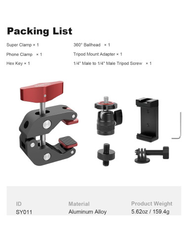 Soporte de Cámara Super Clamp Mechrig SY011 para GoPro y DSLR