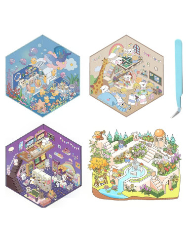 Kit de Pegatinas 3D DIY EUTVIBRP - 4 Escenas de Dibujo Animado