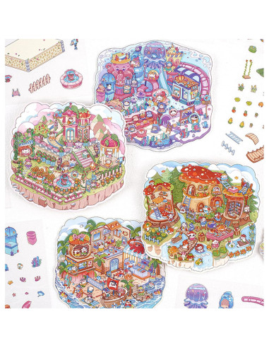 Stickers 3D DIY EUTVIBRP - 4 Conjuntos de Escenas de Animales