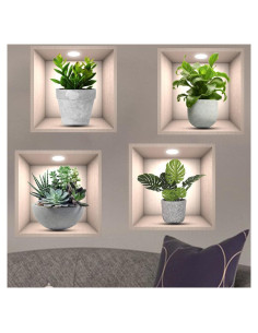 Adhesivos de Pared 3D KeLay Fs - Plantas Verdes Tropicales 4pcs