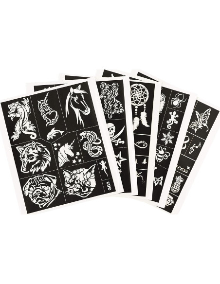 Kit de Tatuajes Temporales Brillantes INGALA - 74 Plantillas, 16 Colores, 2 Pegamentos Kit de Tatuajes Temporales Brillantes INGALA - 74 Plantillas, 16 Colores, 2 Pegamentos