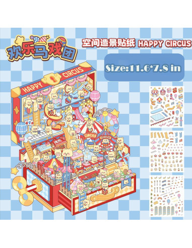 4 Juegos de Stickers 3D QIUYUEMIN Escenas Animales Kawaii
