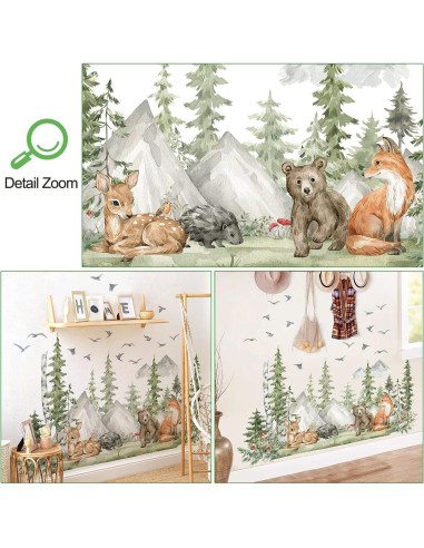 Vinilos de Pared Animales de Bosque AM AMAONM 4 Hojas 30x91 cm