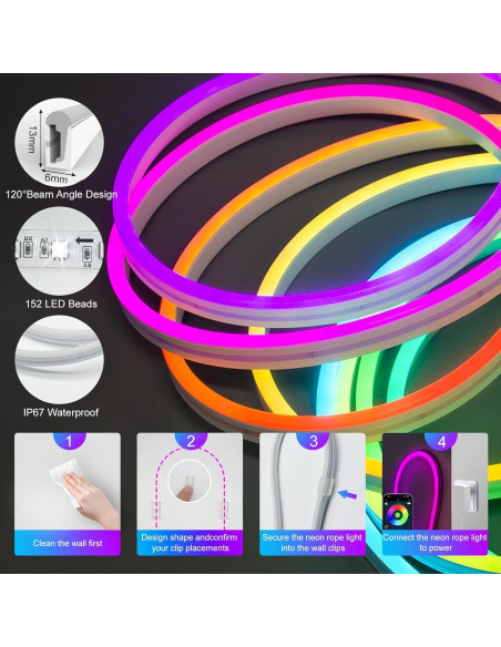 Tira de Luz LED Neón 20M RGB Icever Impermeable Control APP Tira de Luz LED Neón 20M RGB Icever Impermeable Control APP