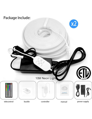 Tira de Luz LED Neón 20M RGB Icever Impermeable Control APP