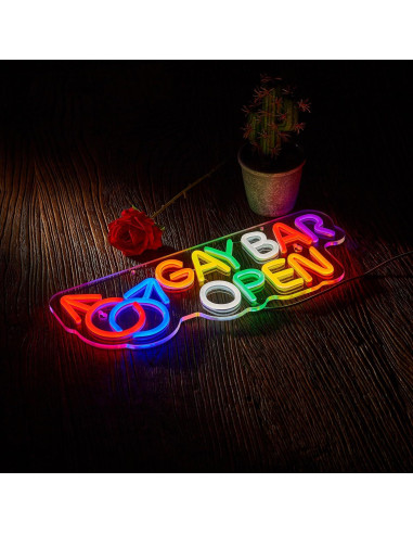 Cartel Neón Abierto de Bar Gay Hoyoelec LED USB 420x165mm