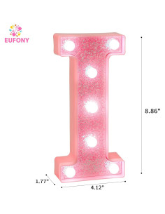 Letra I Rosa LED Eufony para Decoración de Cumpleaños 2