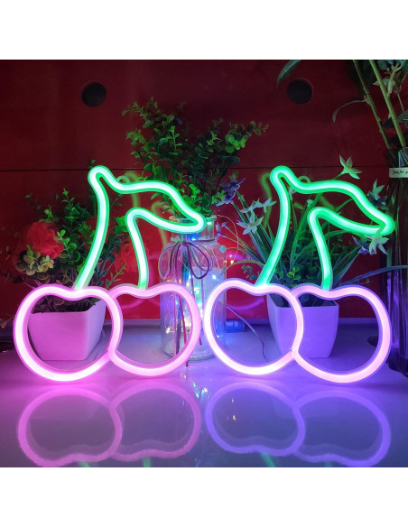 Letrero de Neón Cereza JYWJ LED USB y Pilas AA Verde/Rosa Letrero de Neón Cereza JYWJ LED USB y Pilas AA Verde/Rosa