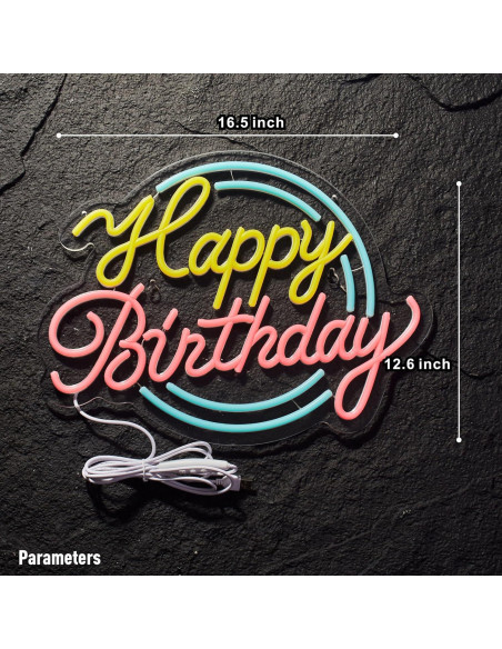 Letrero de Neón Feliz Cumpleaños NEONLAND 43x30.5cm USB Letrero de Neón Feliz Cumpleaños NEONLAND 43x30.5cm USB