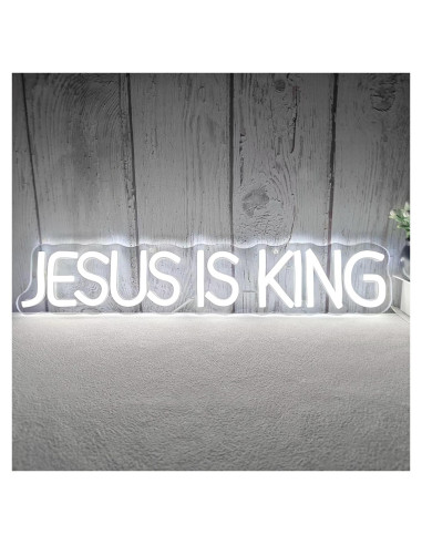 Letrero Neón LED Jesús Es Rey - Decoración Religiosa Blanca