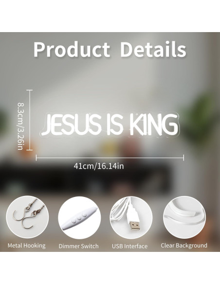 Letrero Neón LED Jesús Es Rey - Decoración Religiosa Blanca Letrero Neón LED Jesús Es Rey - Decoración Religiosa Blanca