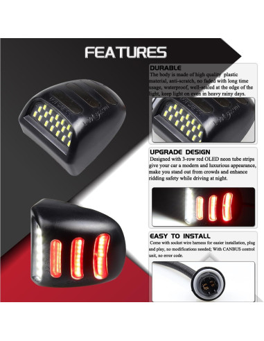 Luces de Placa LED FACAILAHA con Neon Rojo para Cadillac y Chevy
