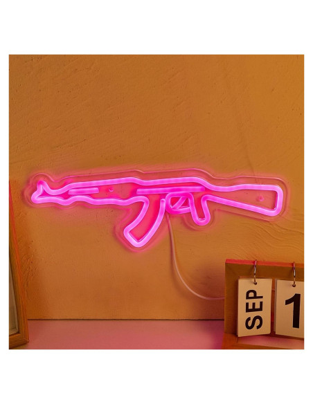 Letrero de neón LED Gun Rosa Cusgazy 36.2x13.5 cm USB Letrero de neón LED Gun Rosa Cusgazy 36.2x13.5 cm USB