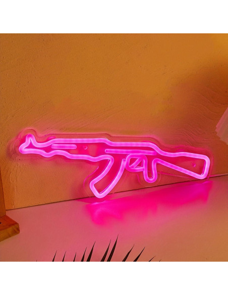 Letrero de neón LED Gun Rosa Cusgazy 36.2x13.5 cm USB Letrero de neón LED Gun Rosa Cusgazy 36.2x13.5 cm USB