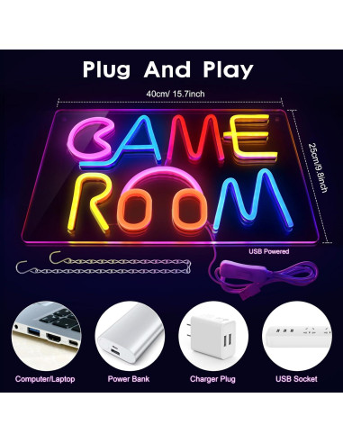Cartel Neon LED Sala de Juegos YASIZESOU 39.88x24.89cm
