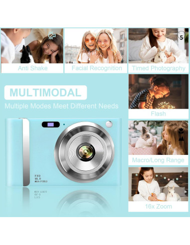 Cámara Digital Compacta SVLIBO 48MP para Niños Azul