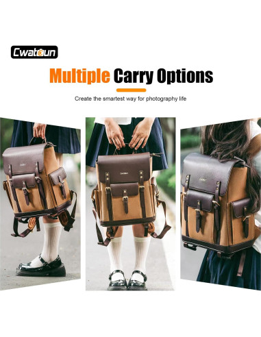 Mochila para cámara Cwatcun Caqui con compartimento para laptop 13"