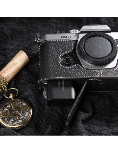 Funda de cámara de cuero genuino DBZZ para Olympus OM-3 - Negro