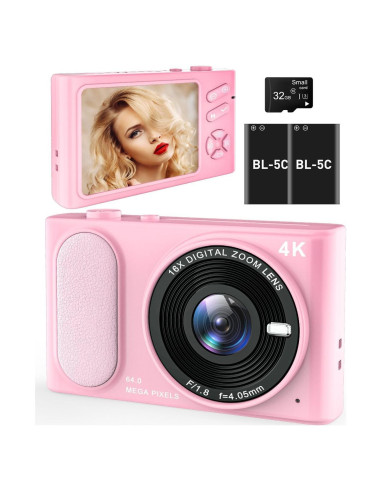 Cámara Digital Compacta 4K TAOQQI WX-D100P 64MP Rosa