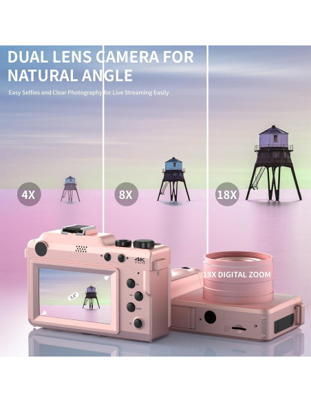 Cámara Digital Compacta Camcordy X9-M Rosa 4K 64MP Zoom 18X Cámara Digital Compacta Camcordy X9-M Rosa 4K 64MP Zoom 18X