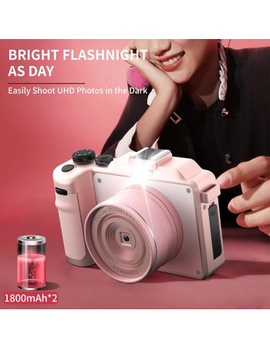 Cámara Digital Compacta Camcordy X9-M Rosa 4K 64MP Zoom 18X