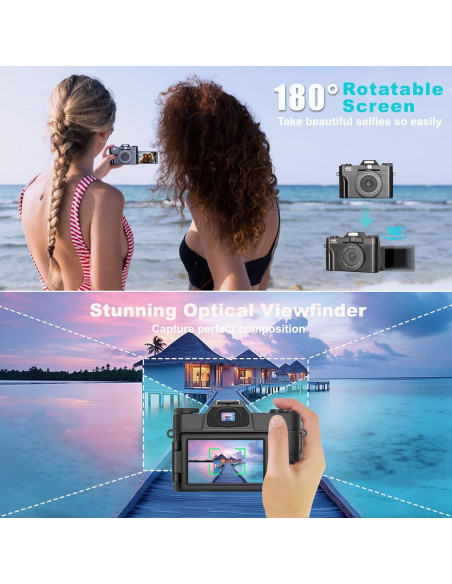 Cámara Digital 4K METRORABBIT 56MP con Pantalla Rotativa Cámara Digital 4K METRORABBIT 56MP con Pantalla Rotativa