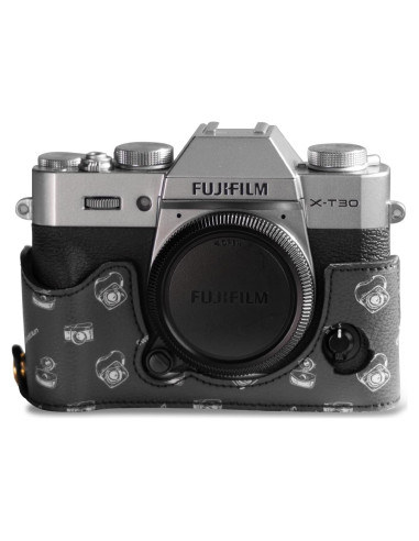 Funda de Cuero Cwatcun para Fujifilm X-T30 II Negra Vintage