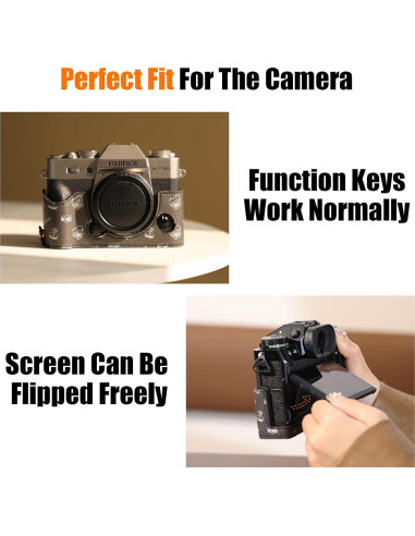 Funda de Cuero Cwatcun para Fujifilm X-T30 II Negra Vintage