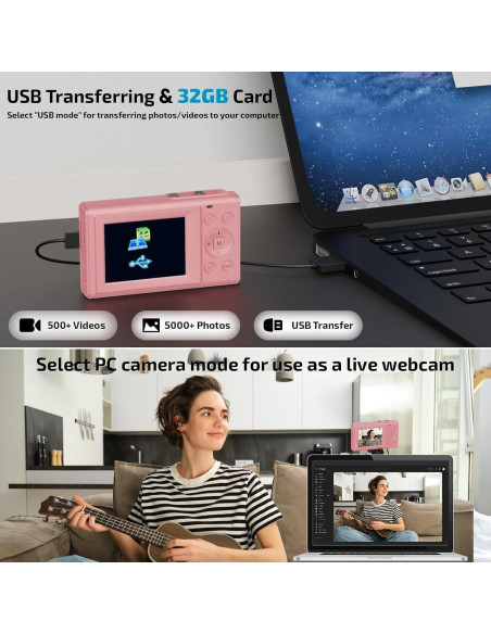 Cámara Digital Acuvar 44MP 4K Rosa Compacta con Tarjeta SD 32GB Cámara Digital Acuvar 44MP 4K Rosa Compacta con Tarjeta SD 32GB