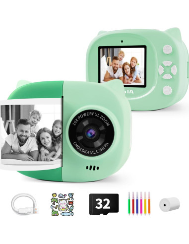 Cámara Instantánea Rongta Z1 Verde para Niños 3-10 Años