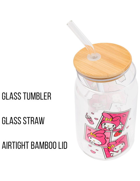 Tarro de vidrio Silver Buffalo My Melody 480 ml con tapa de bambú Tarro de vidrio Silver Buffalo My Melody 480 ml con tapa de bambú