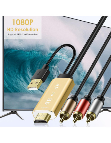 Convertidor RCA a HDMI Pasow 1080P - Adaptador AV Oro