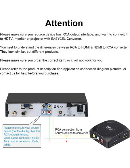 Convertidor RCA a HDMI EASYCEL 1080p con cables incluidos Convertidor RCA a HDMI EASYCEL 1080p con cables incluidos