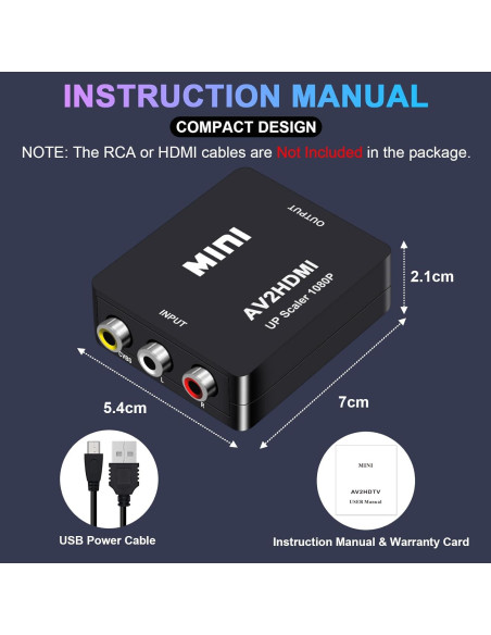Convertidor RCA a HDMI Meliya 1080P para TV y Consolas Convertidor RCA a HDMI Meliya 1080P para TV y Consolas