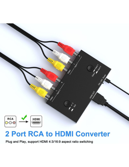 Convertidor RCA a HDMI 2 Vías Y.D.F 720P/1080p Plug and Play Convertidor RCA a HDMI 2 Vías Y.D.F 720P/1080p Plug and Play