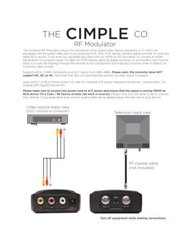Modulador RF THE CIMPLE CO RCA a Coaxial para TV