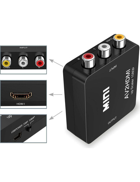 Convertidor RCA AV a HDMI 1080p Cables Direct Online Negro Convertidor RCA AV a HDMI 1080p Cables Direct Online Negro