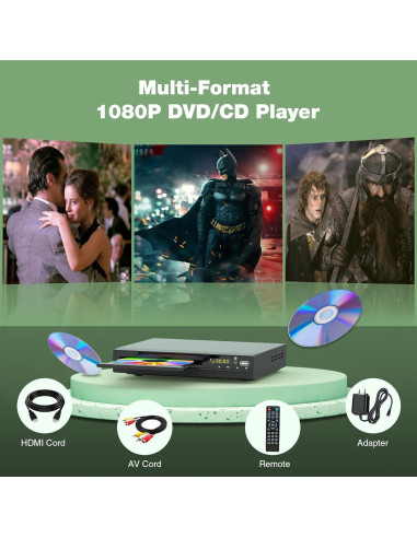 Reproductor de DVD Tojock DVP-503 HDMI 1080P USB Negro