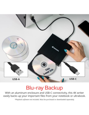 Grabador Blu-ray Verbatim Ultra HD 4K USB-C Metal 25GB Gratis