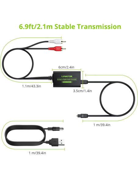 Convertidor de Audio RCA a Digital Toslink SPDIF LiNKFOR Convertidor de Audio RCA a Digital Toslink SPDIF LiNKFOR