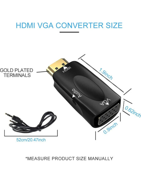 Adaptador HDMI a VGA Guamar con Audio 3.5mm - 4K Full HD Adaptador HDMI a VGA Guamar con Audio 3.5mm - 4K Full HD
