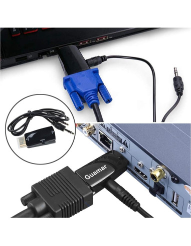 Adaptador HDMI a VGA Guamar con Audio 3.5mm - 4K Full HD