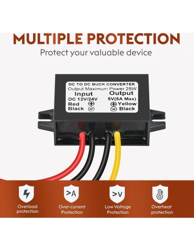 Módulo Convertidor de Voltaje Klnuoxj 12V/24V a 5V 5A 25W