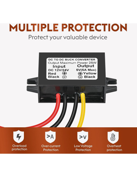 Módulo Convertidor de Voltaje Klnuoxj 12V/24V a 5V 5A 25W Módulo Convertidor de Voltaje Klnuoxj 12V/24V a 5V 5A 25W