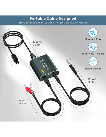 Convertidor DAC Hdiwousp Óptico a Doble Jack 3.5mm 192kHz Convertidor DAC Hdiwousp Óptico a Doble Jack 3.5mm 192kHz
