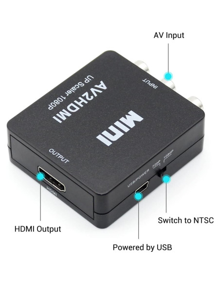 Convertidor RCA a HDMI Sorthol 1080P AV a HDMI Plug and Play Convertidor RCA a HDMI Sorthol 1080P AV a HDMI Plug and Play