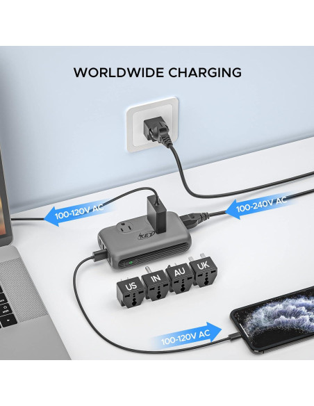 Convertidor de Voltaje 220V a 110V Key Power 230W USB-C Convertidor de Voltaje 220V a 110V Key Power 230W USB-C