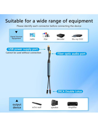 Cable de audio óptico a USB GINTOOYUN 0.46m a 2RCA