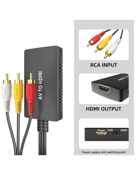 Convertidor RCA a HDMI Kirzi AV a HDMI 720P 1080P Convertidor RCA a HDMI Kirzi AV a HDMI 720P 1080P