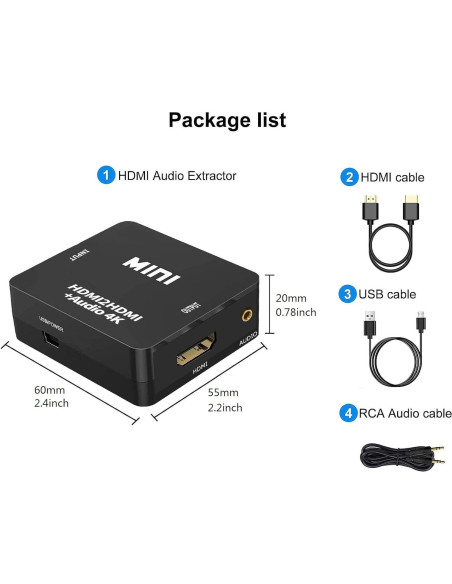 Extractor de Audio HDMI JUEJUEZI 4K 1080P 3.5mm AUX Extractor de Audio HDMI JUEJUEZI 4K 1080P 3.5mm AUX